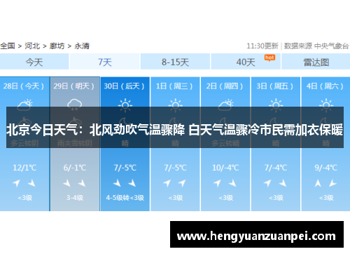北京今日天气：北风劲吹气温骤降 白天气温骤冷市民需加衣保暖